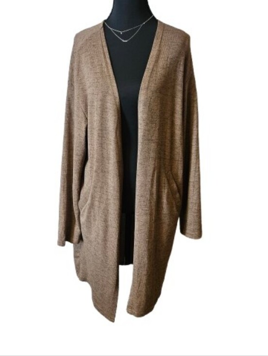 Sweaters - Women's Large  Open-Front Long Cardigan Sweater - Brown
